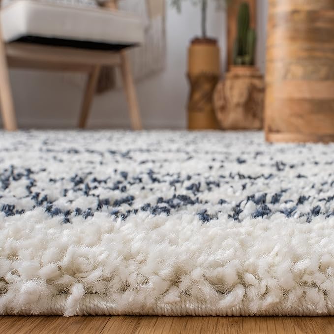 SAFAVIEH Arizona Shag Collection Runner Rug - 2'3" x 8', Ivory & Slate, Moroccan Design, Non-Shedding & Easy Care, 1.6-inch Thick Ideal for High Traffic Areas in Living Room, Bedroom (ASG741M)