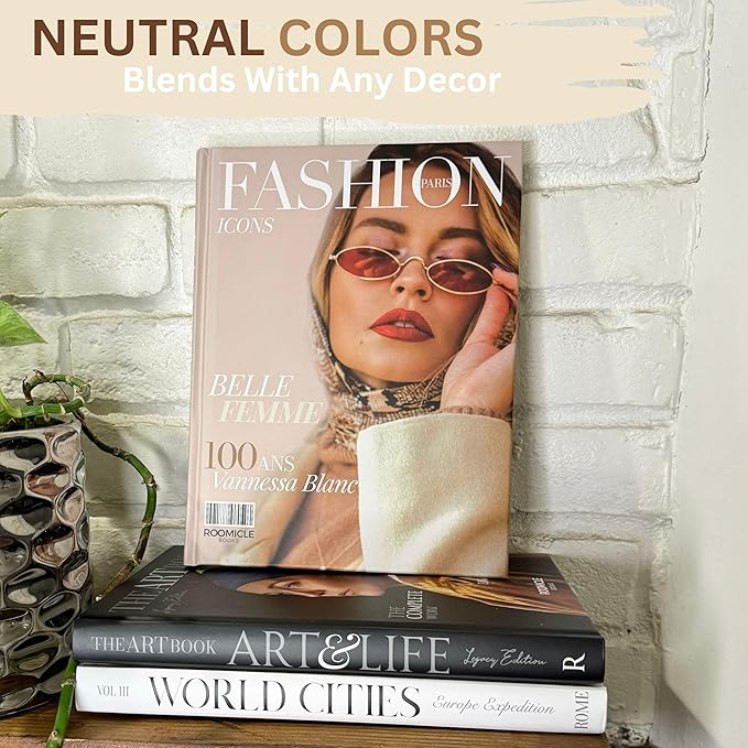 Elegant Decorative Books - Set of 3 Designer Faux/Fake Books for Decoration - Enhance Your Coffee Table, Mantle & Bookshelf Decor - Book Decor Aesthetic Collection - Real Blank Pages Inside