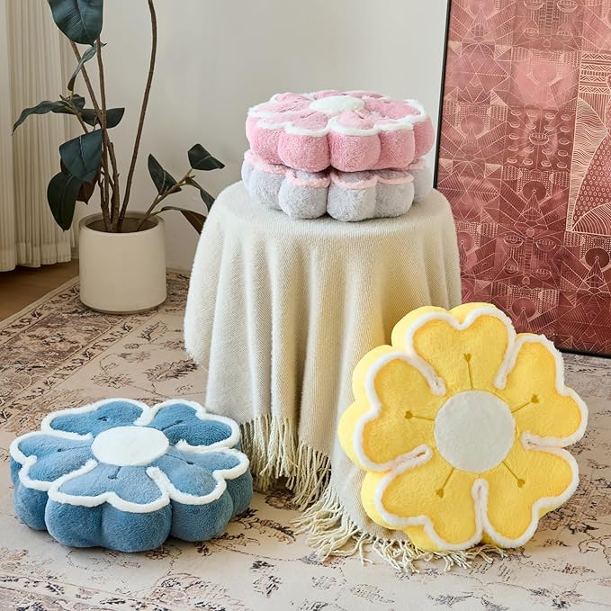 Flower Shaped Decorative Throw Pillow Cushion for Bed Couch, Cute Flower Plush Throw Pillows Home Decor Floor Pillow Seating Cushions (Yellow, 13.7 Inches)
