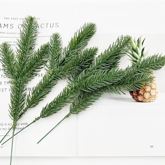 Hananona 50 Pcs Artificial Pine Branches Green Plants Pine Needles DIY Accessories for Garland Wreath Christmas and Home Garden Decor (50, Green)