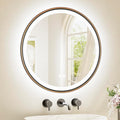 TETOTE Round Led Oil Rubbed Bronze Bathroom Mirror 24 Inch Circle Round Lighted Vanity Mirror with Lights for Bathroom Wall, 3 Color Stepless Dimmable, Anti Fog, Shatterproof, CRI 90+
