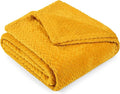 PAVILIA Soft Fleece Yellow Throw Blanket for Couch, Lightweight Plush Warm Blankets for Bed, Fuzzy Cozy Flannel Blanket Throw for Sofa, Travel, Jacquard Pattern, Mustard Yellow, Twin, 60x80 inch