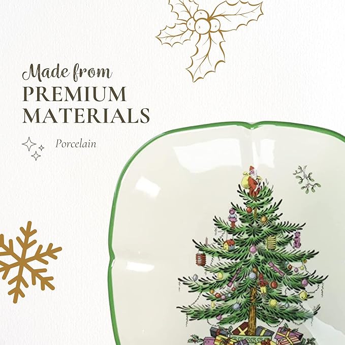 Spode Christmas Tree Sculpted Square Dish - 5.5" Festive Serving Bowl for Holiday Appetizers, Desserts & Seasonal Snacks, Winter Table Décor - Fine Porcelain - Christmas Tableware