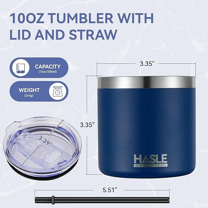 HASLE OUTFITTERS 10oz Insulated Tumblers with Lid and Straw,Stainless Steel Tumbler Travel Coffee Mug,Double Wall Reusable Tumbler Cup for Iced and Hot Drinks(Navy，6 Pack)