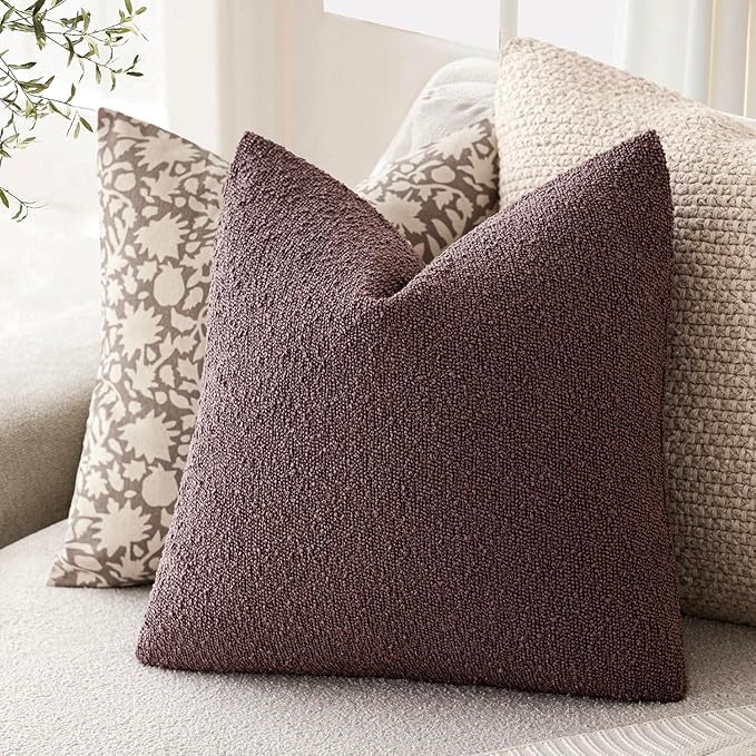 Foindtower Decorative Textured Boucle Throw Pillow Covers Accent Solid Pillow Cases Neutral Soft Cozy Couch Cushion Case for Chair Sofa Bedroom Living Room Home Decor 24x24 Inch,1PC,Dark Purple
