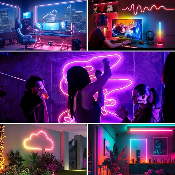 20Ft Neon Rope Lights,Flexible Led Rope Lights Control with App/Remote,Multiple Modes Rope Lights,IP67 Outdoor Waterproof,Music Sync Light Strip for Bedroom