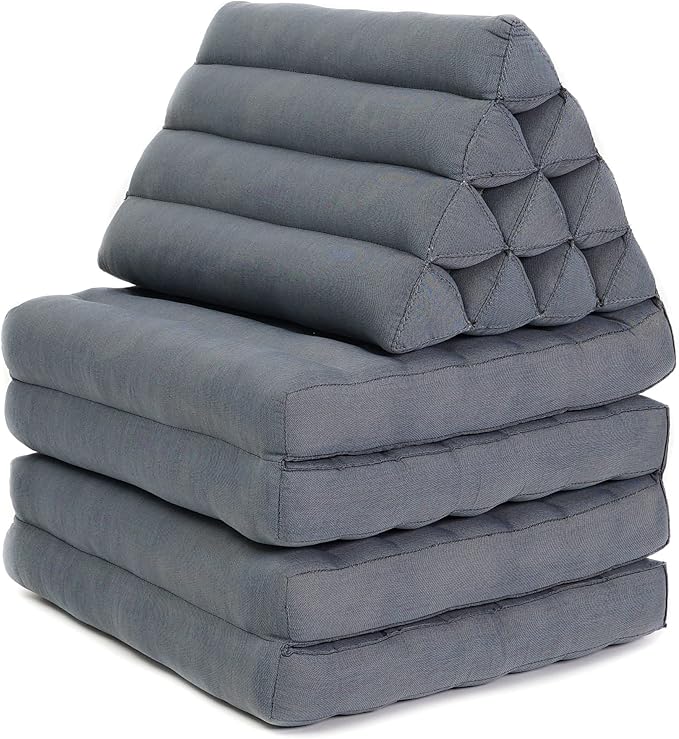 Leewadee Comfortable Japanese Floor Mattress - Thai Floor Bed with Triangle Cushion - Futon Mattress - XL Extra Long Thai Massage Mat, 89 x 20 inches, Anthracite, Kapok Filling