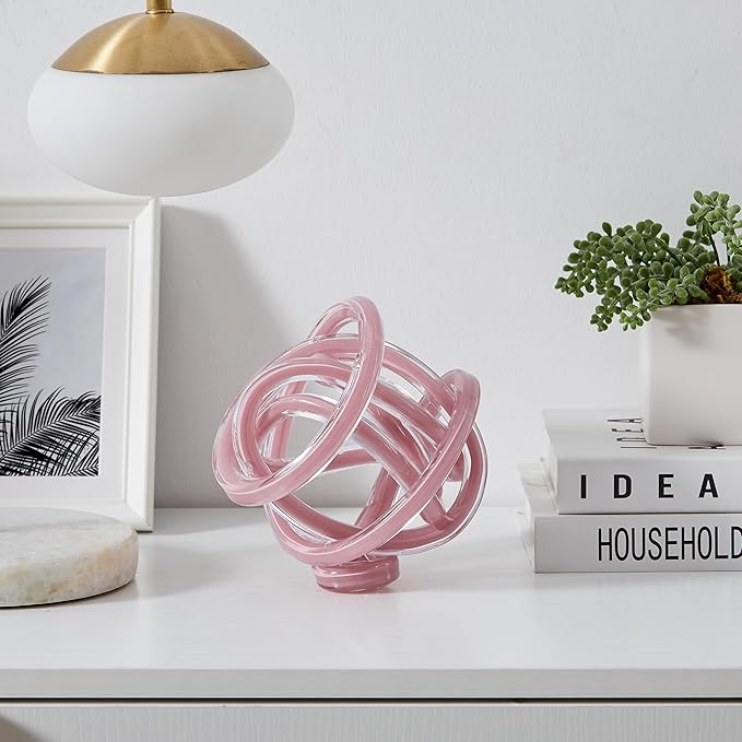Danya B Nox Modern Glass Knot Loop Abstract Tabletop Sculpture - Smooth Light Purple or Textured Black Rope (Smooth Light Purple)