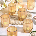 DEVI 8pcs Large Gold Votive Candle Holders for Wedding Centerpieces, Glass Tea Lights Candle Holder Decor, Wedding Bridal Shower Party Table Decor, Vintage Boho Easter Decor for Table