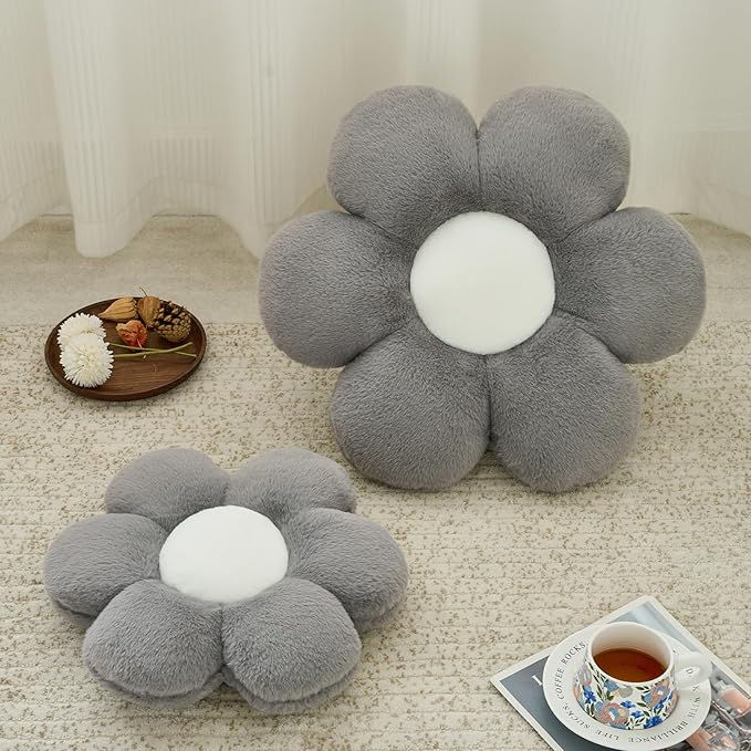 Flower Pillow, Decorative Throw Pillows for Couch Bed, Cute Daisy Home Decor Flower Shaped Pillows for Bedroom Living Room (Grey, 19.6 Inches)
