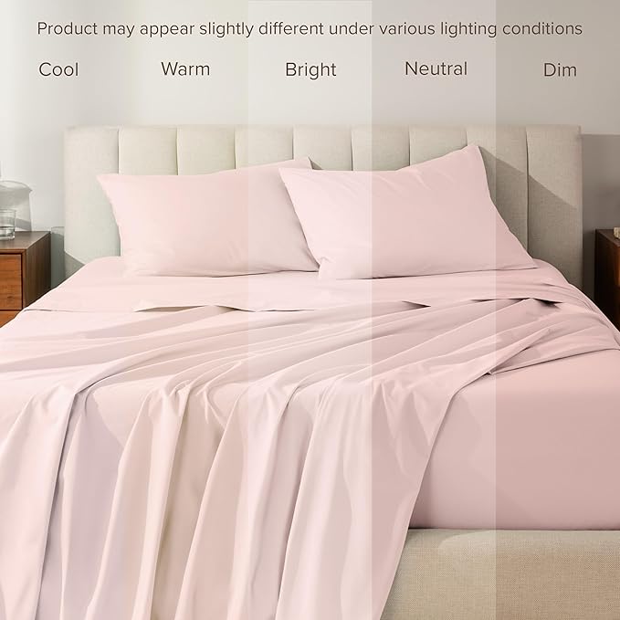 Bare Home 100% Organic Cotton Full Sheet Set - Crisp Percale Weave - Lightweight & Breathable - Bedding Sheets & Pillowcases (Full, Dusty Pink)