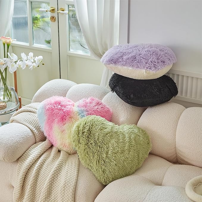 MOOWOO Fluffy Heart Pillow, Faux Fur Throw Pillow,Sherpa Plush Fluffy, Cute Soft Throw Cushion, Valentines Day,Thanks Giving Days,Christmas Day Decorative for Home Bed Couch Heart Shape