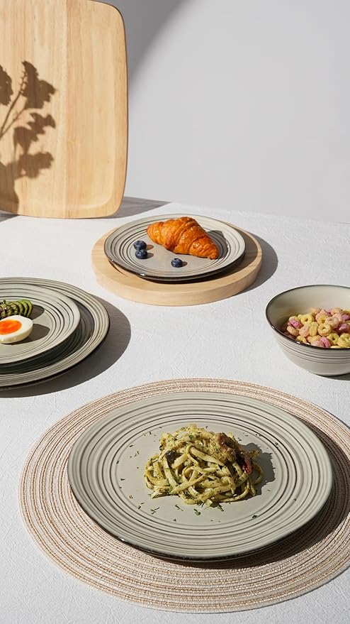 famiware Dinner Plates, 8 Inch Small Plate Set for 6, Dessert Appetizer Speckled Hand-made Ceramic Salad Plates, Microwave & Dishwasher Safe, Scratch Resistant, Twilight Series, Terre-verte