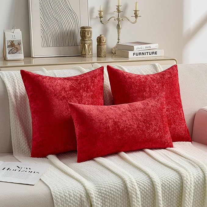 FUTEI Red Flannel Throw Pillow Covers 20x20 Inch Set of 2,Soft Dimensional Textured Cushion Cases,Modern Home Decor for Couch Living Room