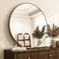 Round Mirror Wall Mounted Mirror - 28" Circle Mirror Bathroom Vanity Mirror with Aluminum Frame for Bedroom Living Room, Entryway Decor Black Mirror