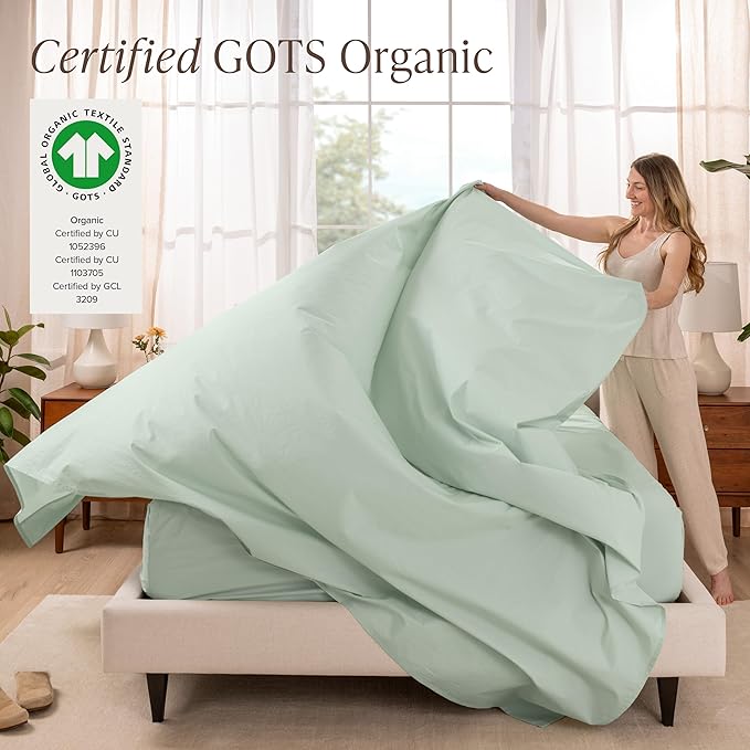 Bare Home 100% Organic Cotton Twin XL Sheet Set - Crisp Percale Weave - Lightweight & Breathable - Bedding Sheets & Pillowcases (Twin XL, Willow)