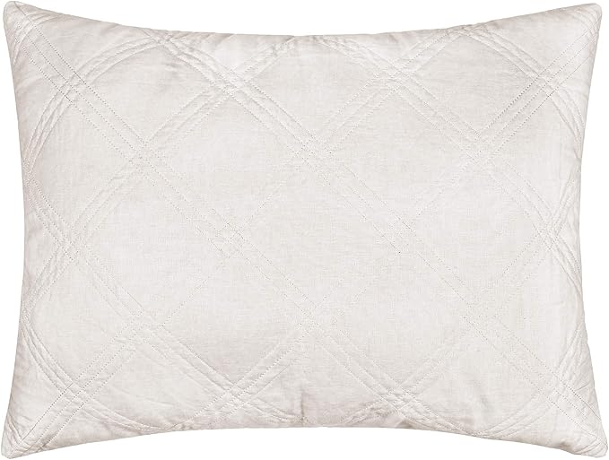 Levtex Home - 100% Linen Front/100% Cotton Back - Standard Quilted Sham - Washed Linen - Cream - Sham Size (26 x 20in.)