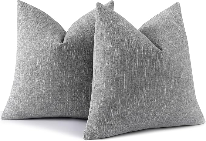 decorUhome Christmas Chenille Decorative Throw Pillow Covers 16x16 Set of 2, Farmhouse Textured Square Neutral Solid Accent Pillow Covers for Couch Sofa Bed Living Room Home Decor, Grey