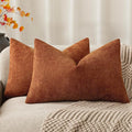 Foindtower Pack of 2 Textured Chenille Throw Decorative Pillow Covers Square Accent Solid Cushion Cover Neutral Farmhouse Lumbar Pillow Case for Couch Sofa Bedroom Living Room 12x20 Inch,Orange