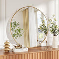 36" Gold Round Mirror for Wall, Large Circle Bathroom Mirror, Matte Gold Metal Frame, HD Eco-Friendly Glass, Contemporary Vanity Entryway Hallway Living Room Home Decor, Easy to Hang
