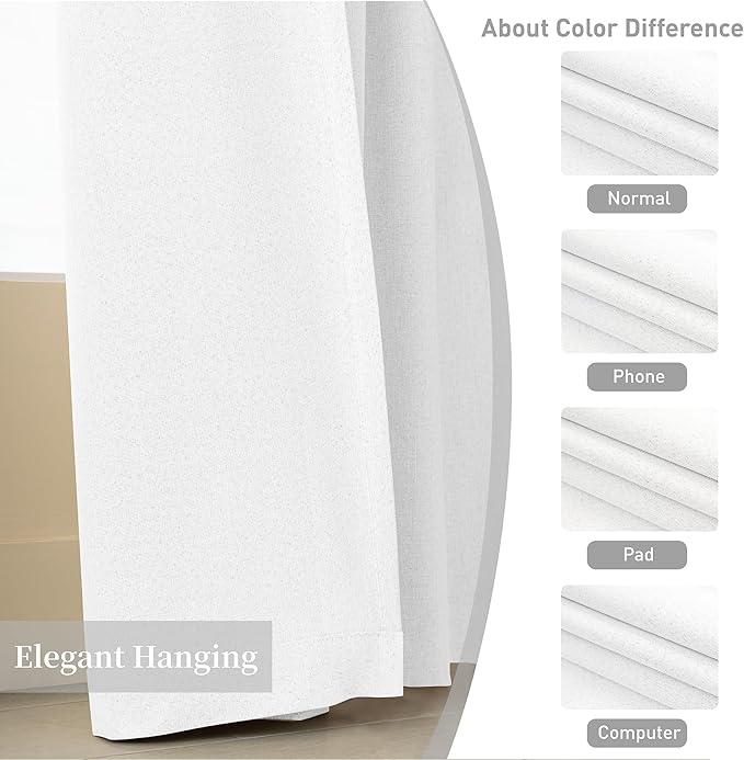 KangBang Pure White Blackout Curtains 90 Inch Length for Bedroom, Light Blocking Hook Belt Pleated Back Tab Soft Thick Linen Curtains for Living Room Nursery 52 Inch Wide by 90 Inch Length,2 Panels