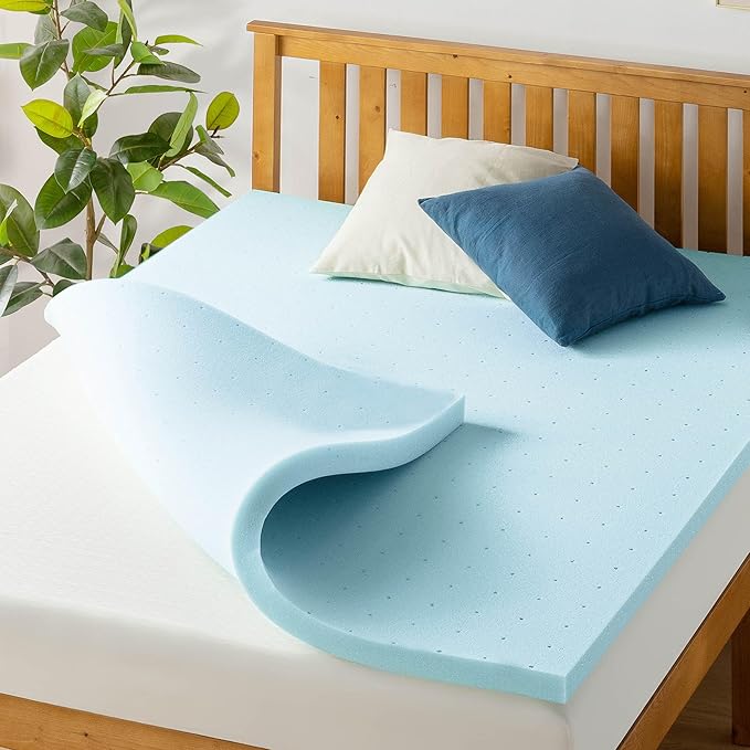 Best Price Mattress 1.5 Inch Ventilated Memory Foam Mattress Topper, Cooling Gel Infusion, CertiPUR-US Certified, Twin, Dorm Essentials, Blue