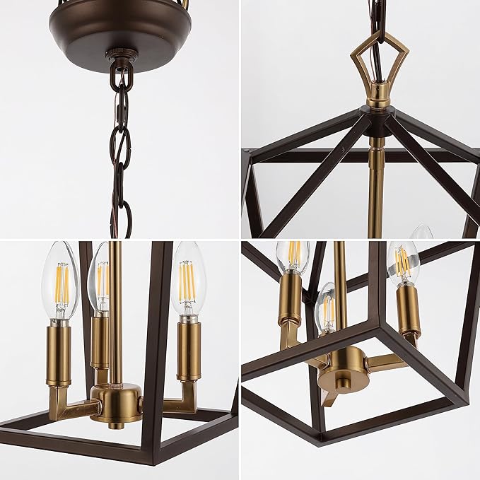 JONATHAN Y JYL7601D Pagoda 10" 3-Light Iron Classic Modern Lantern Bohemian, Cottage, Farmhouse, Rustic, Transitional LED Pendant, Oil Rubbed Bronze/Brass Gold