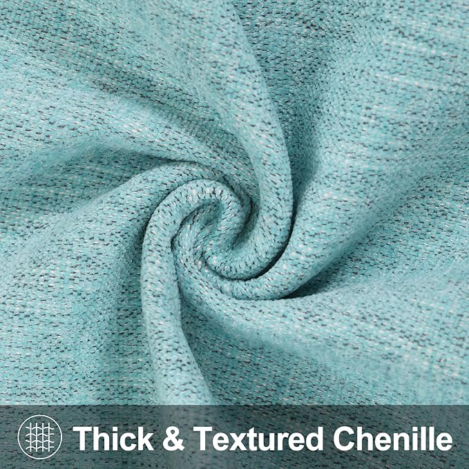 decorUhome Chenille Decorative Throw Pillow Covers 24x24 Set of 2, Farmhouse Textured Square Neutral Solid Accent Pillow Covers for Couch Sofa Bed Living Room Home Decor, Turquoise