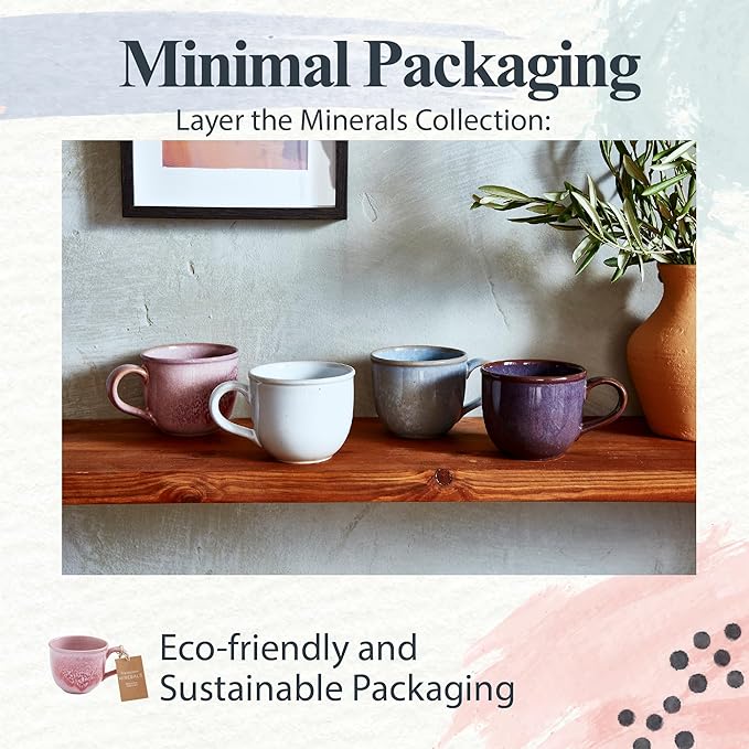 Portmeirion 12oz Minerals Mug, Rose Quartz (Set of 4) - Stoneware Coffee Cup with Reactive Glaze, Durable & Stylish Ceramic Mug - Microwave, Dishwasher, Oven Safe - Earthy Design for Cafe & Home