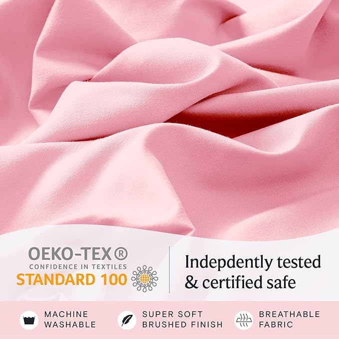 LuxClub 4 PC Sheet Set Bed Sheets Deep Pockets 16" Eco Friendly Wrinkle Free Cooling Machine Washable Hotel Bedding Silky Soft - Baby Pink California King