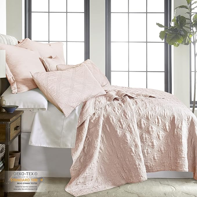 Levtex Home - 100% Linen Front/100% Cotton Back - Twin Quilt - Washed Linen - Blush - Quilt Size (68 x 86 in.)