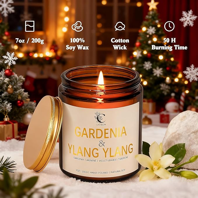 Scented Candles for Women,Gardenia & Ylang Ylang Scented Candles,7oz Hand-Poured for Serene Bedrooms & Spa Baths,Long-Lasting Floral Escape, Perfect for Meditation & Romantic Evenings