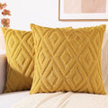 decorUhome Couch Throw Pillow Covers 16x16 Set of 2, Decorative Soft Plush Faux Wool Neutral Accent Pillow Covers for Bed Sofa Living Room, Mustard Yellow