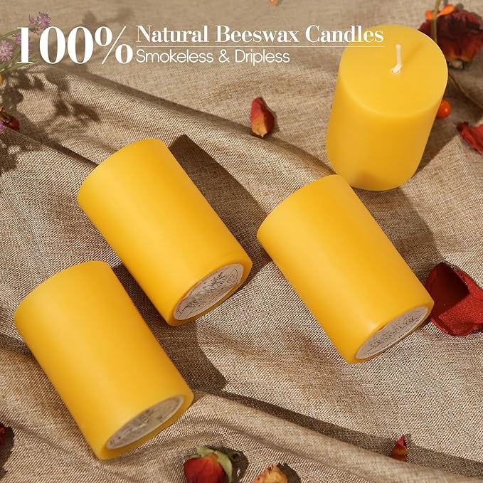8 Packs Natural Beeswax Pillar Candles, 2x3in Organic Pillar Candles-256 Hours Pure Beeswax Candles Long Burning Time Smokeless Dripless Bees Wax Candle for Home Paryer Relax