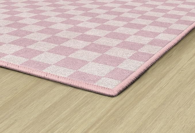 Flagship Carpets Schoolgirl Style Pink Checkerboard Educational Area Rug for Kids Room Seating Décor, Children's Classroom, Play Carpet for Teaching and Playroom, 7'6" x 12', Pink