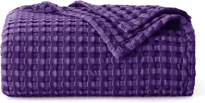 Bedsure Cooling Cotton Waffle Twin XL Blanket - Lightweight Breathable Blanket of Rayon Derived from Bamboo for Hot Sleepers, Luxury Throws for Bed, Couch and Sofa, Purple, 66x90 Inches