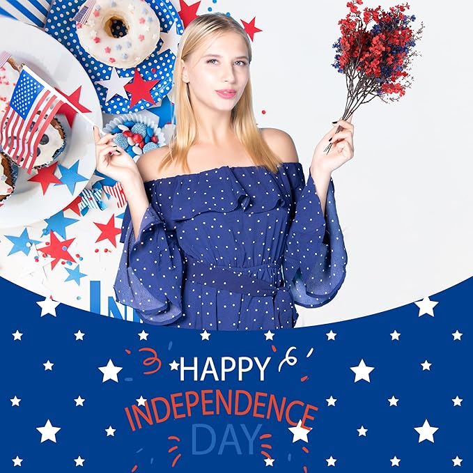 4th of July Red White and Blue Decorations Flowers 6 Bundle Artificial Babys Breath Fake Silk Patriotic Flowers for Independence Day Americana Home Decor Floral Indoor Arrangement Table Centerpieces
