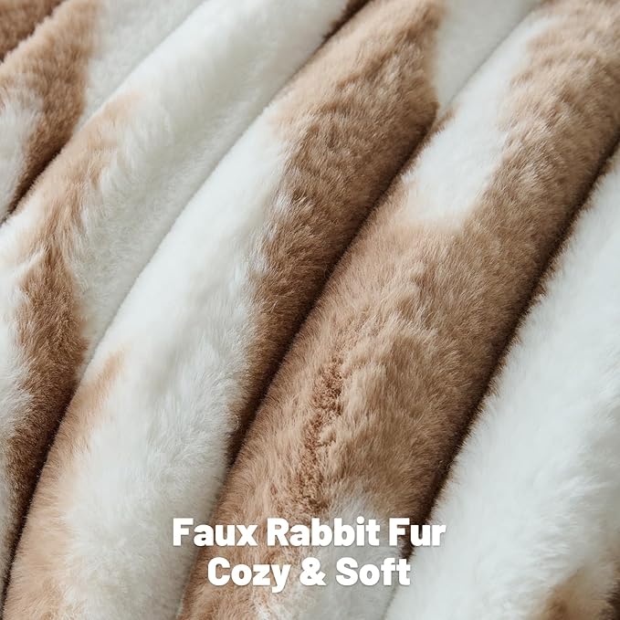 FUTEI Brown Decorative Throw Pillow Covers 12x20 Inch Set of 2, Soft Tie-Dye Faux Rabbit Fur Striped Texture Pillow Case, Modern Home Decor for Couch Bed Living Room