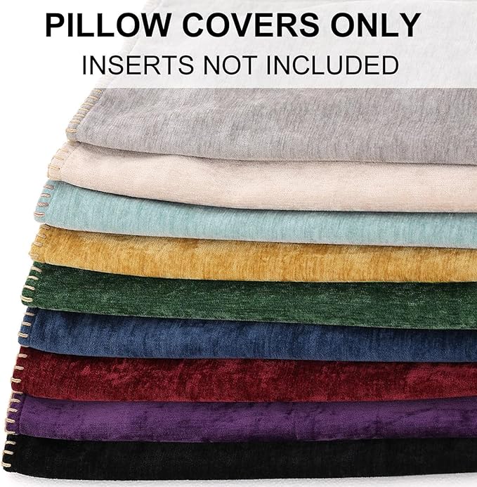 decorUhome Chenille Soft Throw Pillow Covers 22x22 Set of 2, Farmhouse Velvet Neutral Decorative Euro Pillow Covers with Stitched Edge for Couch Sofa Bed Home Decor, Aqua Haze