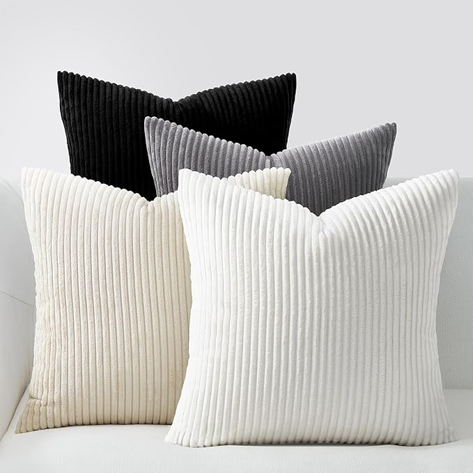 Topfinel Decorative Throw Pillow Covers Cushion Cases,Set of 4 Soft Velvet Modern Double-Sided Designs,Mix and Match for Boho Farmhouse Fall Home Decor(18x18 inch, White/Black)