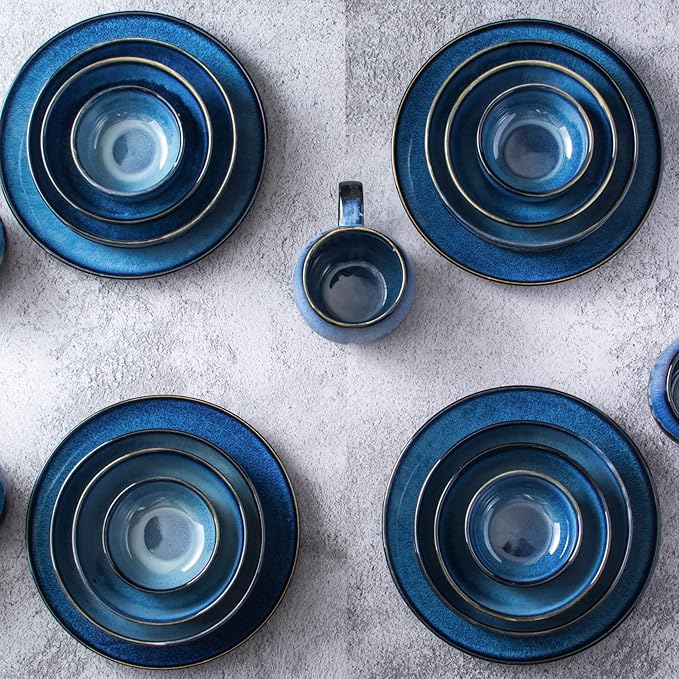 UNICASA Ceramic Cereal Bowls Set, 18 OZ Salads Bowls Set of 4, Dessert Serving Bowl for Soup, Reactive Glaze Ramen Bowls, Microwave Oven and Dishwasher Safe, Blue