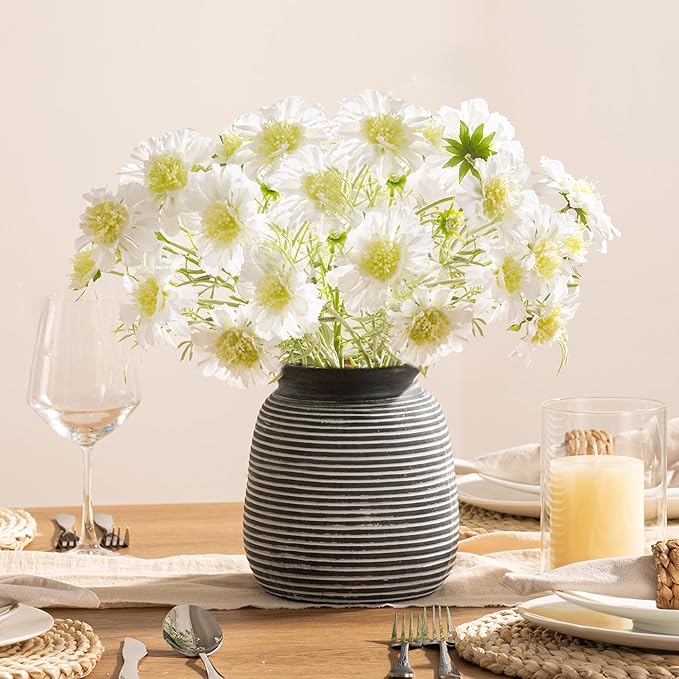 Ceramic Rustic Vase,7.48" Flowers Pottery Vases Home Decor Round Wide-Mouth Farmhouse Decorative Vase for Flowers Pampas for Table Living Room Entryway Mantel Shelf Kitchen Bathroom Bedroom