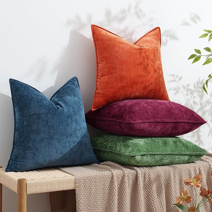 decorUhome Couch Throw Pillow Covers 20x20 Set of 2, Decorative Soft Euro Neutral Chenille Pillow Covers with Elegant Design for Sofa Bed Living Room Home Decor, Poseidon