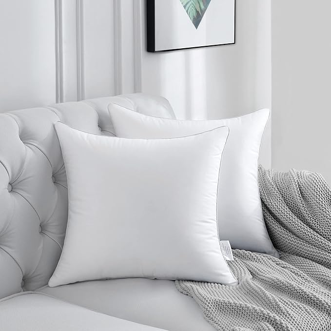 24 x 24 Pillow Inserts - 24 Inch Decorative Square Sofa Throw Pillow with 100% Cotton Cover - White Pack of 2