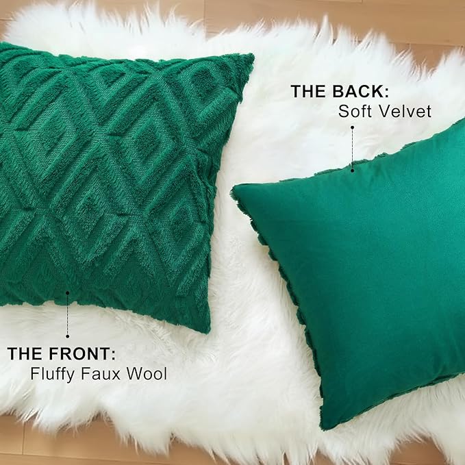 decorUhome Christmas Couch Throw Pillow Covers 20x20 Set of 2, Decorative Soft Plush Faux Wool Neutral Accent Pillow Covers for Bed Sofa Living Room, Green