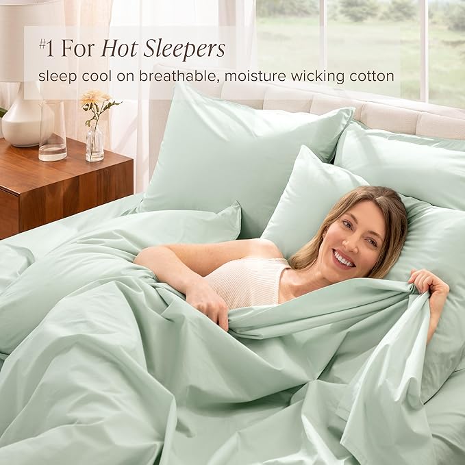 Bare Home 100% Organic Cotton Queen Sheet Set - Crisp Percale Weave - Lightweight & Breathable - Bedding Sheets & Pillowcases (Queen, Willow)