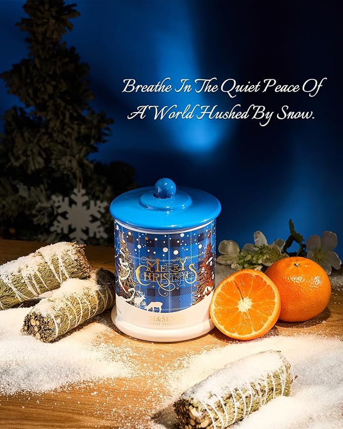 M&SENSE Christmas Candles Winter Snowflake Scented, Soy Wax 12.7oz 75 Hours Non Toxic Clean Burn, Double Wick Holiday Relaxing Aromatherapy Candle for Home, Luxury Candle Gifts for Women