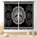 Viking Curtains, Nordic Tree of Life Celtic Rune Scandinavian Gothic Norse Mythology Aesthetic Retro Drapery for Bedroom Living Room Bathroom Window 2 Panel Set, 84"x84" Inch