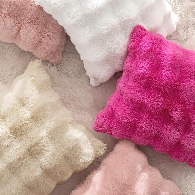 MIULEE Pack of 2 Decorative Pillow Covers Thick Soft Plush Faux Fur Throw Pillows Luxury Home Decor for Couch Bedroom Living Room Sofa,20x20 Inch Hot Pink