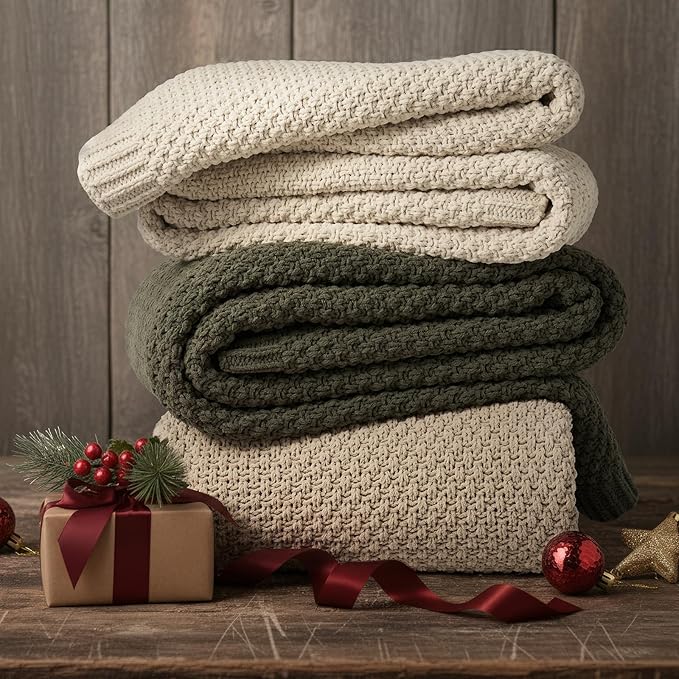 EVERGRACEHOME Chunky Chenille Knit Throw Blanket for Couch, Soft Luxurious Oversized King Moss Stitch Blanket for Bed, Large Cozy Farmhouse Knitted Throw for Sofa, Olive Green, 92" x 108"
